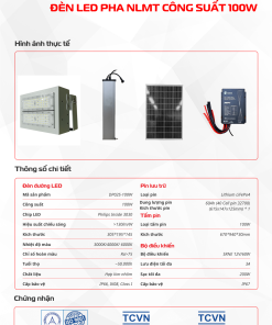 Đèn LED pha sân bóng năng lượng mặt trời 100W
